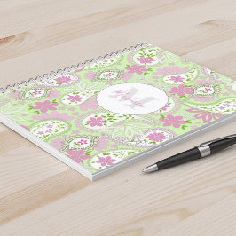 Elegant Girly Grönt Preppy Paisley Print Mönster Anteckningsbok