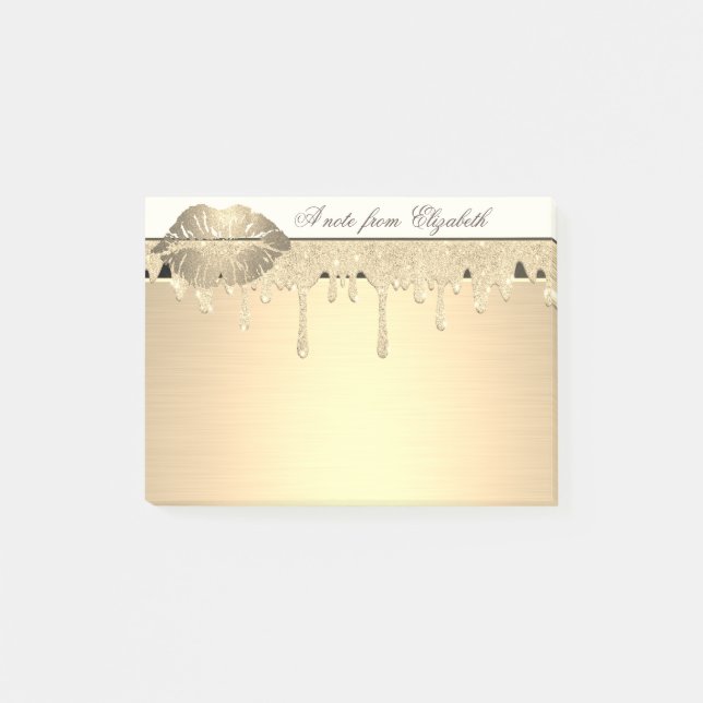 Elegant Girly ,Guld Glitter Drivrutiner, Läppar Post-it Block (Framsida)