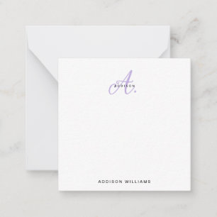 Elegant Girly Lavender-skript Monogram Anteckningskort
