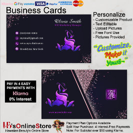 Elegant Girly Lila Navy Glitter QR-kod Visitkort