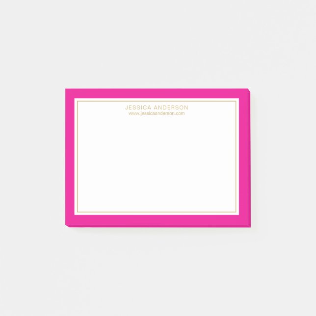 Elegant Girly Magenta Guld Gräns Personlig Post-it Block (Framsida)
