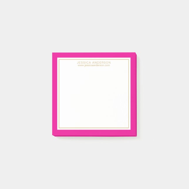 Elegant & Girly Magenta/White/Guld Personlig Post-it Block (Framsida)