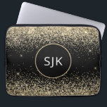 Elegant Girly Modern Guld Black Glitter Monogram Laptop Fodral<br><div class="desc">Guld och Black Faux Glitter och Gnistra Elegant Monogrammed Initialer Fodral. Fodral kan anpassas så att det omfattar ditt första och första namn.</div>