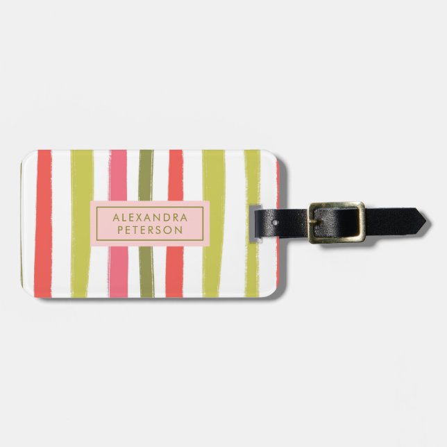 Elegant Girly Modern Stripe Bagagebricka (Horisontell Framsida)