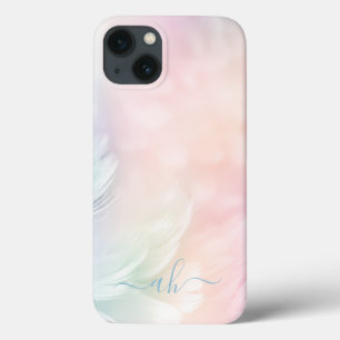 Elegant Girly Monogrammed Pastel Rainbow Feather