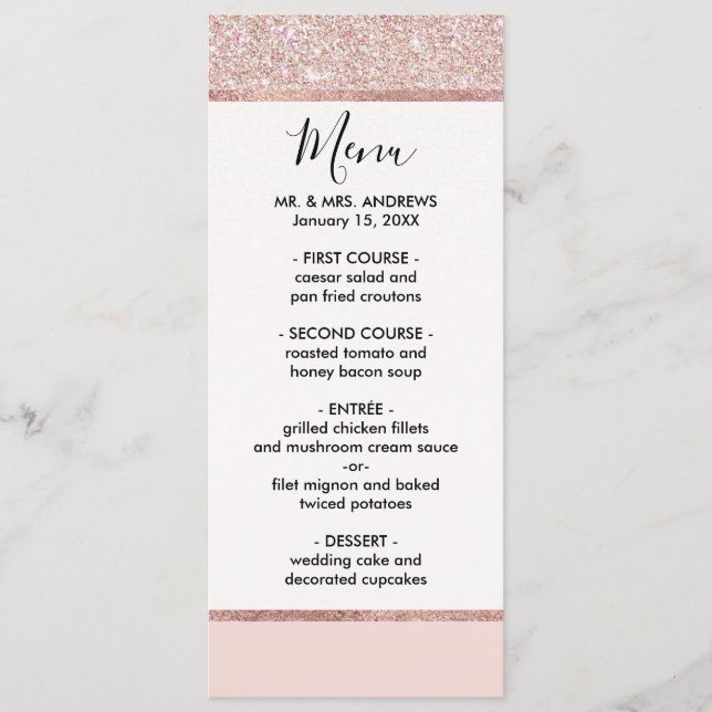 Elegant Girly Ro Guld Rosa Glitter Ombre Meny (Framsida)