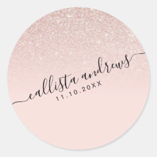 Elegant Girly Ro Guld Rosa Glitter Ombre Runt Klistermärke