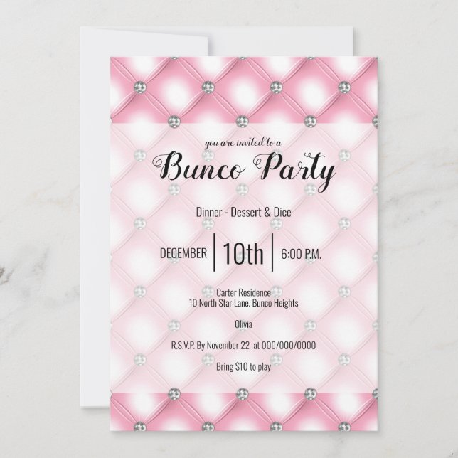 Elegant Girly Rosa Bunco Party Inbjudningar (Framsida)
