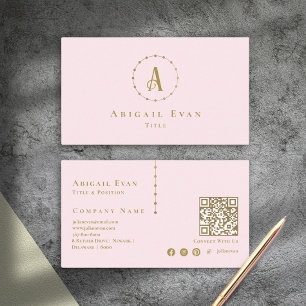 Elegant Girly Rosa Glitter Guld Monogram Visitkort
