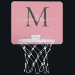 Elegant Girly  Rosa Grått Monogram-skript Namn Mini-Basketkorg<br><div class="desc">Modern Elegant Girly  Rosa Grått Monogram Script Namn Mini Basketball Ring</div>