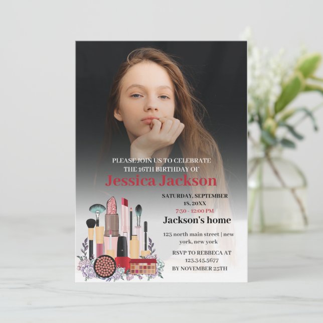 Elegant  Girly Rosa Makeup Sweet sixteen Inbjudningar (Stående Fram)