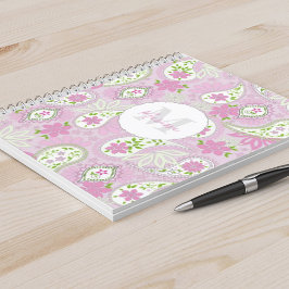 Elegant Girly Rosa Preppy Paisley Print Mönster Anteckningsbok