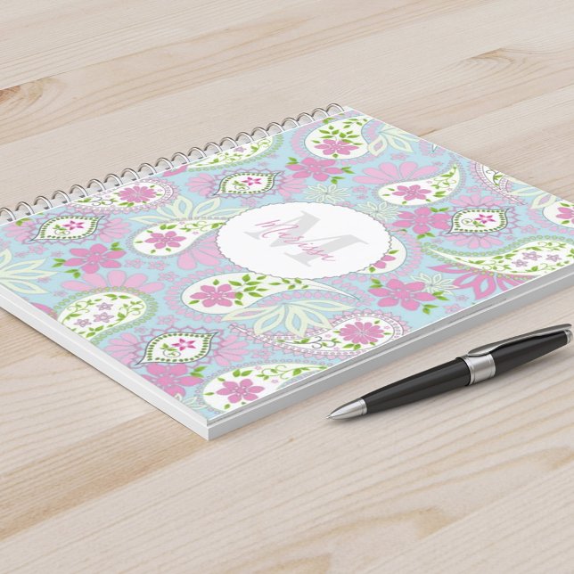 Elegant Girly Rosa Preppy Paisley Print Mönster Anteckningsbok (Skapare uppladdad)