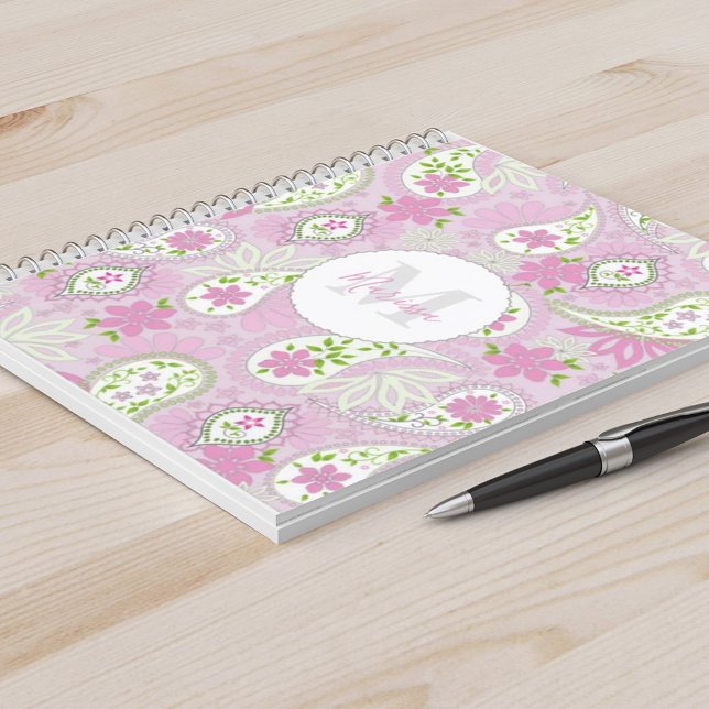 Elegant Girly Rosa Preppy Paisley Print Mönster Anteckningsbok (Skapare uppladdad)