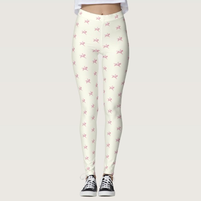 Elegant Girly Rosa White  Leggings (Framsida)