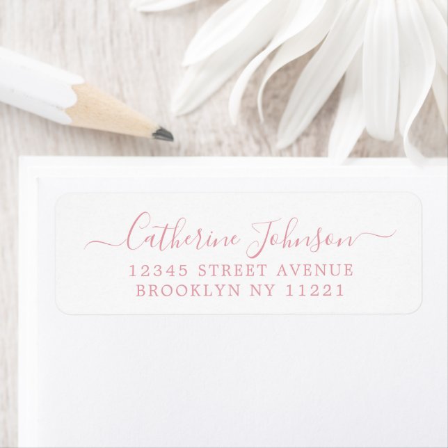 Elegant Girly Script Calligraphy Dusty Rosa Returadress Etikett (Insitu)