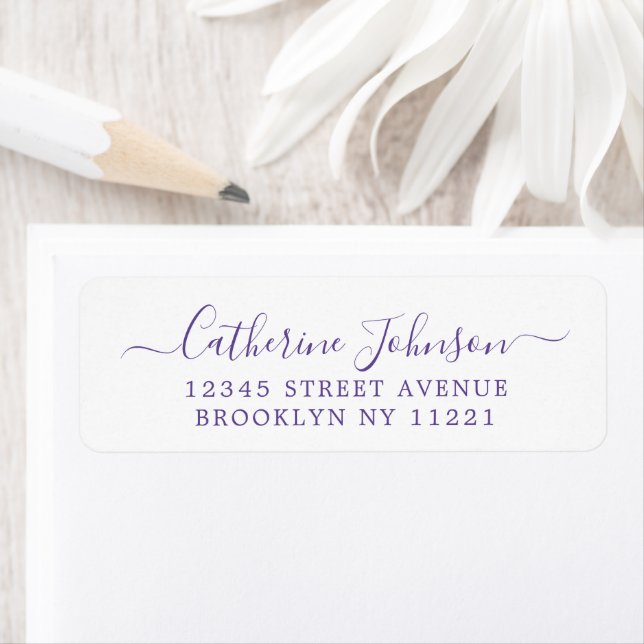 Elegant Girly Script Calligraphy Lila Violet Returadress Etikett (Insitu)