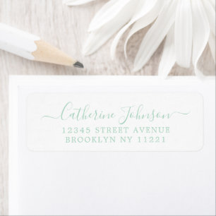 Elegant Girly Script Calligraphy Mint-Grönt Returadress Etikett