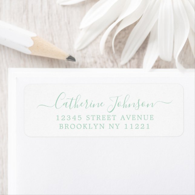 Elegant Girly Script Calligraphy Mint-Grönt Returadress Etikett (Insitu)