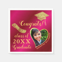 Elegant Girly Shock rosa Guld Photo 2025 Studenten Pappersservett