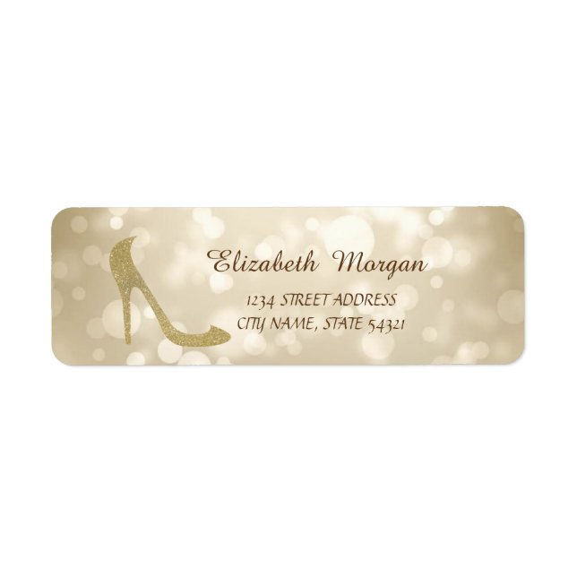 Elegant Girly Snyggt Bokeh,Glitter Heel Adress Returadress Etikett (Framsidan)