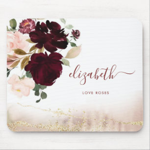 Elegant Girly Snyggt Guld Glitter Blommigt Monogra Musmatta