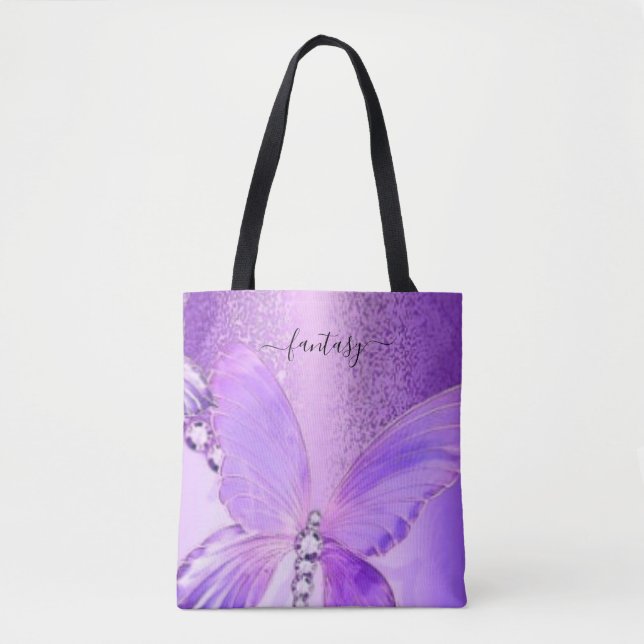 Elegant Girly Snyggt Lila Butterfly Tote Bag Tygkasse (Framsida)