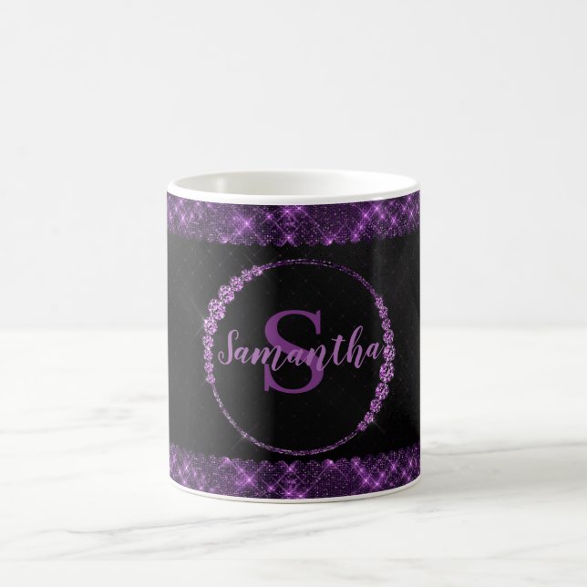 Elegant Girly Snyggt Lila Monogram Black Kaffemugg (Center)