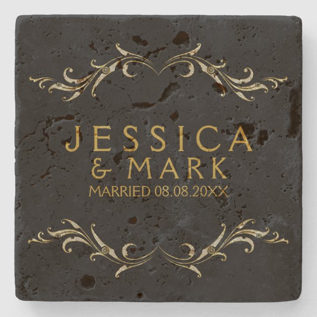 Elegant Girly Swirls Blommigt Ram Underlägg Sten (Framsidan)