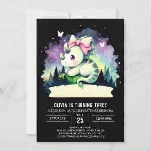 Elegant Girly Triceratops Birthday Inbjudningar