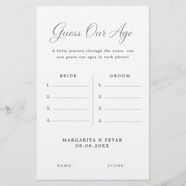 Elegant Gissa Vår Ålder Bröllopsfoto Spel Design Flygblad (Framsidan)