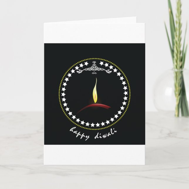 Elegant Glad Diwali Diya Flamma Stjärnkrona Kort (Framsida)