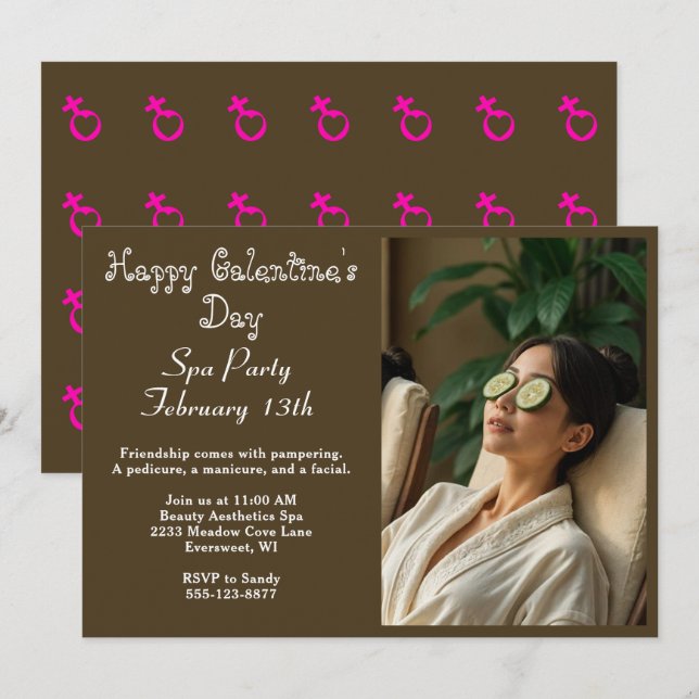 Elegant Glad Galentine's Day Spa-fest Inbjudan (Fram/baksida)