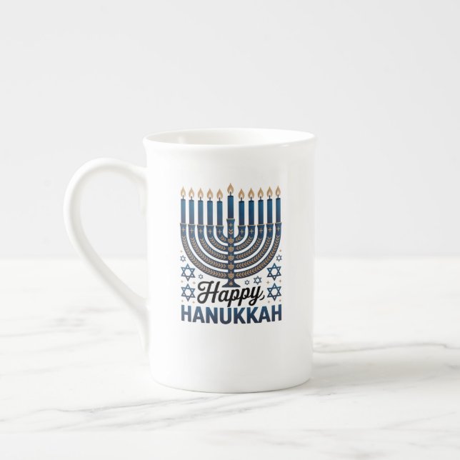 Elegant Glad Hanukka-judisk högtids konst Benporslin Mugg (Vänster)