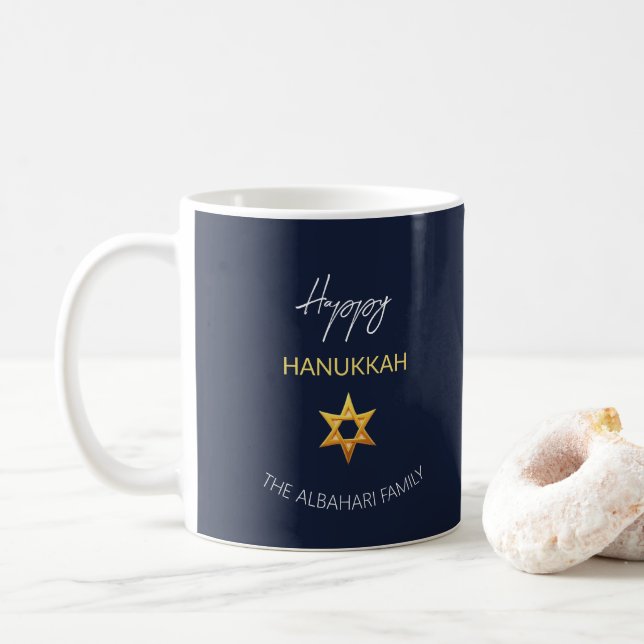 Elegant Glad Hanukkah Guld Davidstjärna Kaffemugg (Med munk)