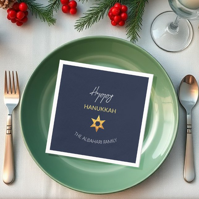 Elegant Glad Hanukkah Guld Davidstjärna Pappersservett (Skapare uppladdad)