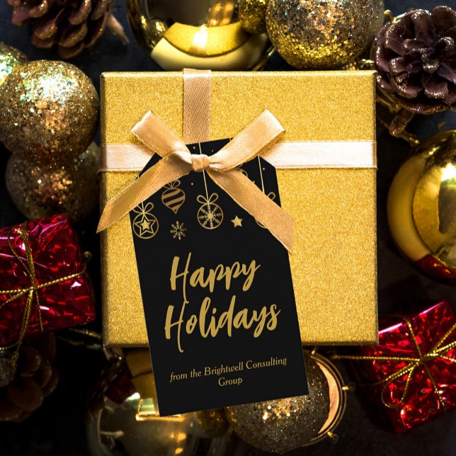 Elegant Glad helg Black Guld Anpassningsbar Busine Presentetikett (Skapare uppladdad)