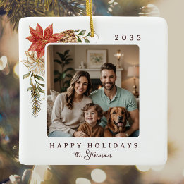 Elegant Glad helg Poinsettia Photo Julgransprydnad Keramik