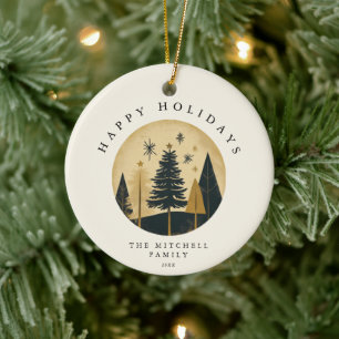 Elegant GLAD HELG Warm Guld Gräs skogen i Julgransprydnad Keramik