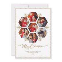 Elegant Glad Jul Familjefoto Guld Snöflinga