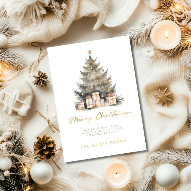 Elegant Glad Jul Gran Guld Minimalistisk Julkort (Skapare uppladdad)