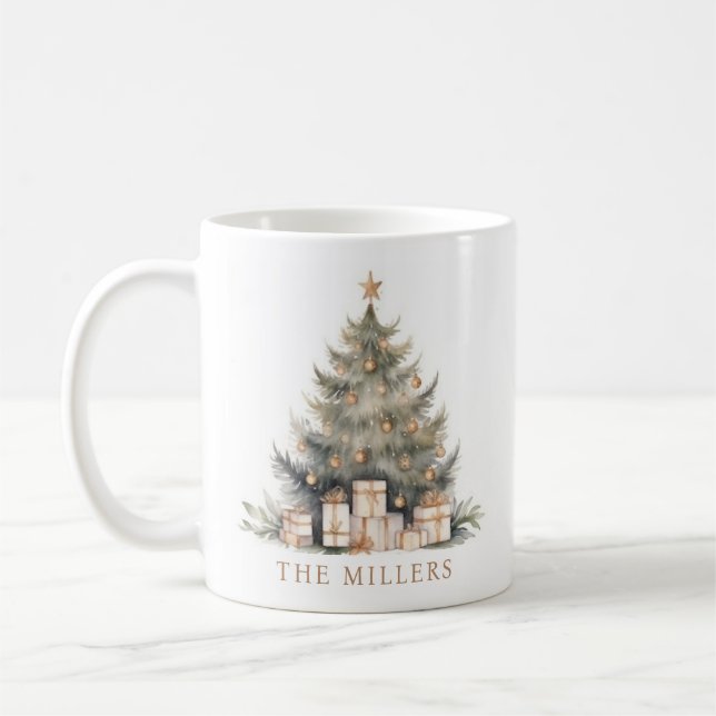 Elegant Glad Jul Gran Guld Minimalistisk Kaffemugg (Vänster)