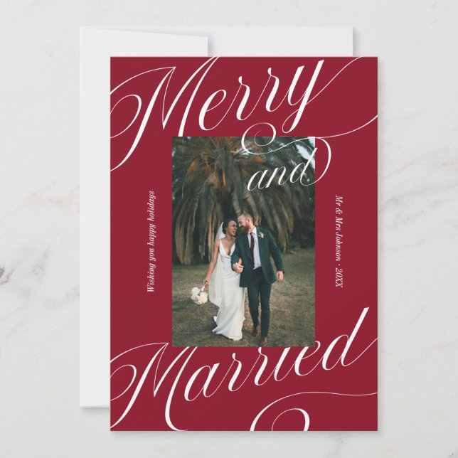 Elegant Glad och Gift Script Kalligrafi Julkort (Framsida)