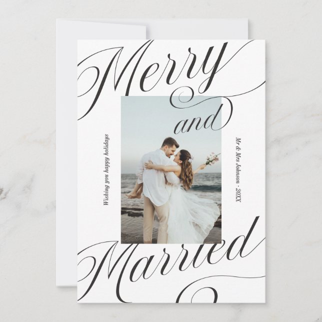 Elegant Glad och Gift Script Kalligrafi Julkort (Framsida)