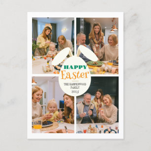 Elegant glad påsk Öron Eggs Family 4-foto Helg Vykort