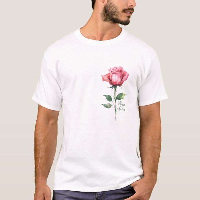 Elegant - Glad vår Rosa Ros Design T Shirt  (Framsida)