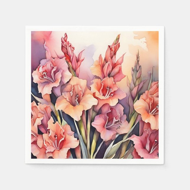 Elegant Gladiolus Watercolor Pappersservett (Framsidan)