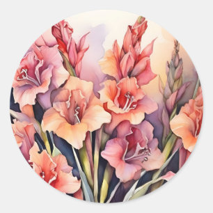 Elegant Gladiolus Watercolor Runt Klistermärke