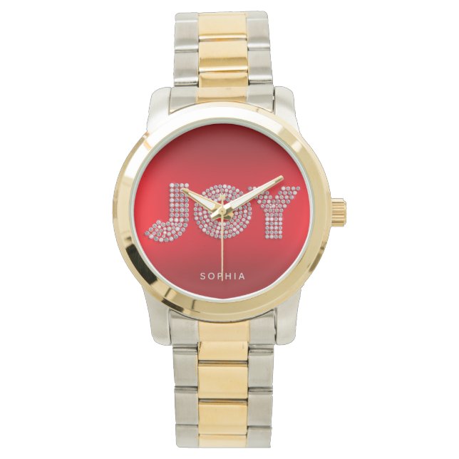 Elegant 'GLÄDJE' anpassat namn Dam Guld & Silver  Armbandsur (Framsida)
