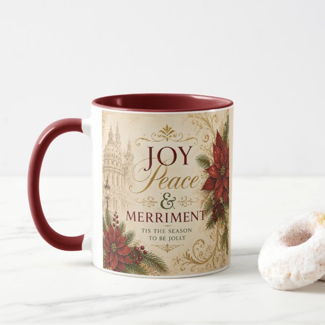 Elegant Glädje Fred & Munterhet Jul Kaffe Mugg (Med munk)